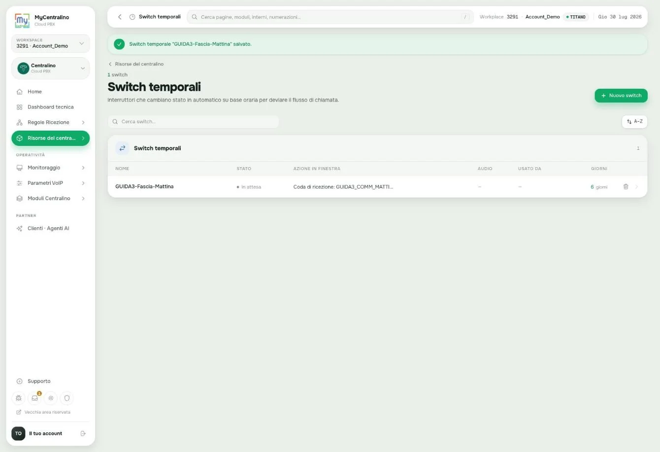Lo switch temporale salvato nell'elenco