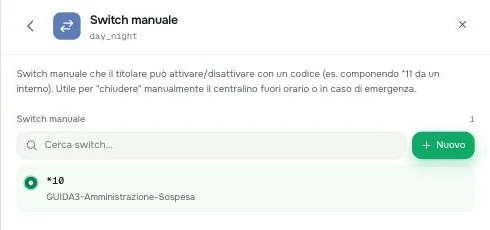 La selezione dello switch manuale nella regola