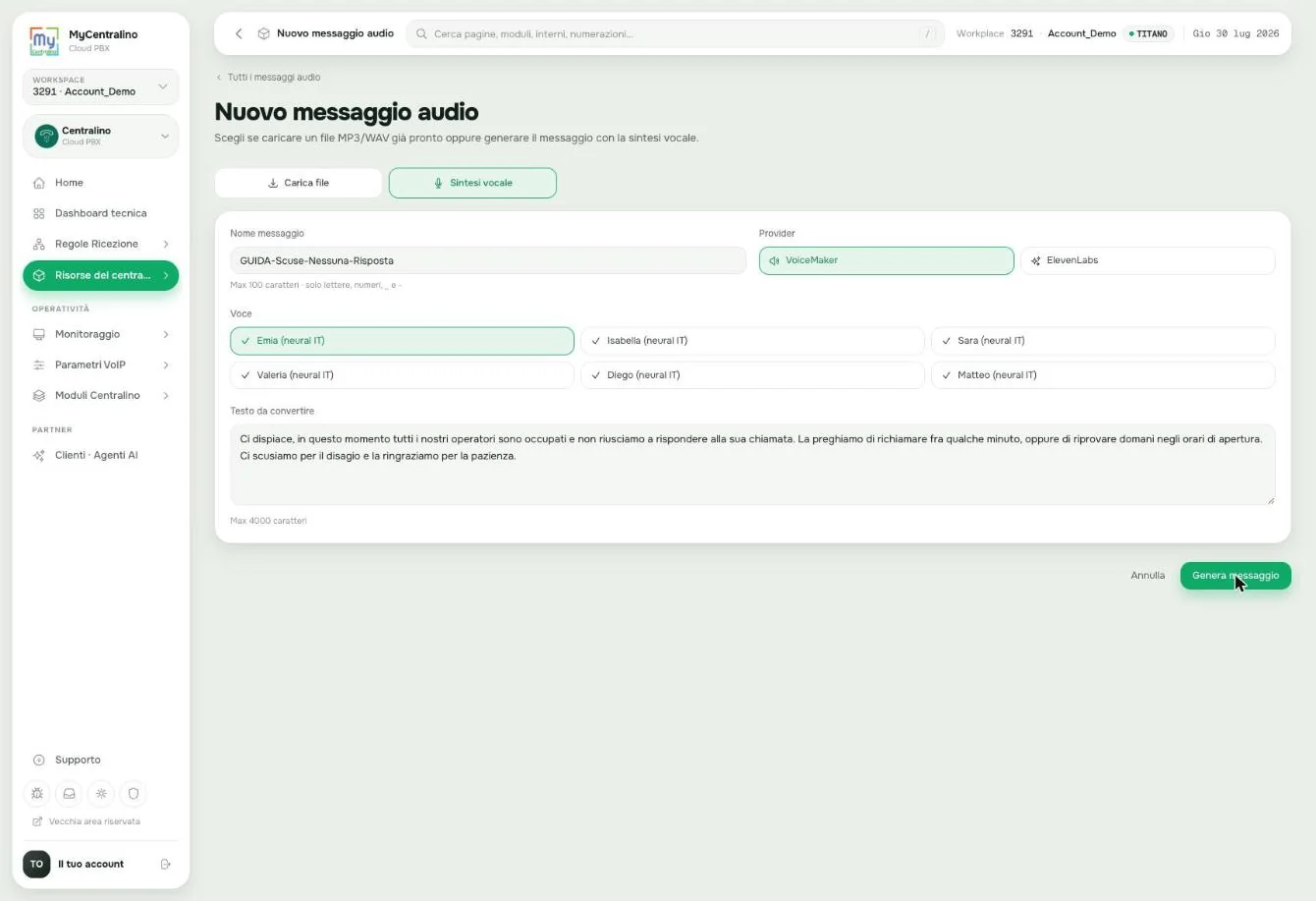 Il modulo compilato per il messaggio di scuse