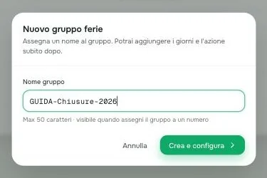 La finestra di creazione del gruppo ferie