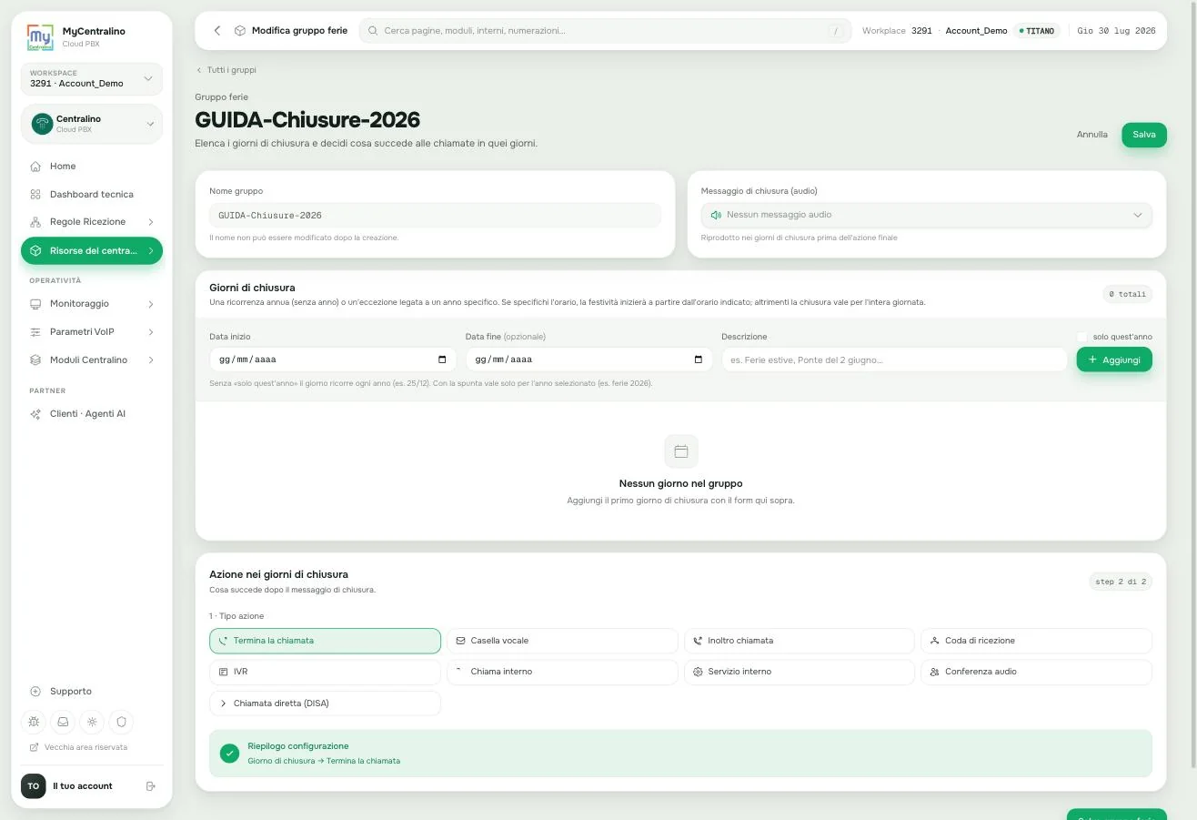 La pagina di configurazione del gruppo, vuota
