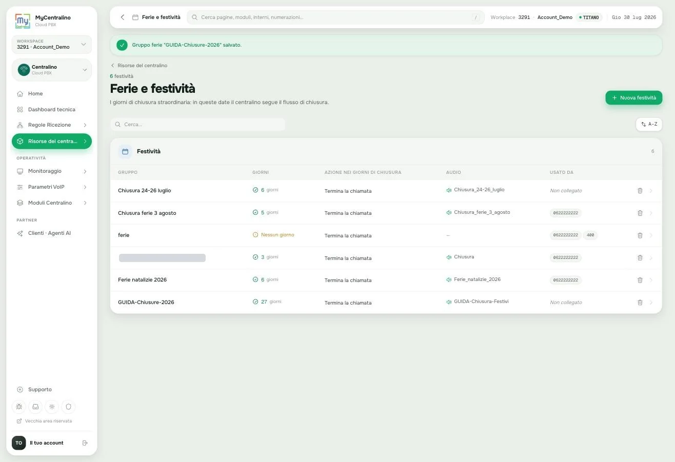 Il gruppo ferie salvato nell'elenco