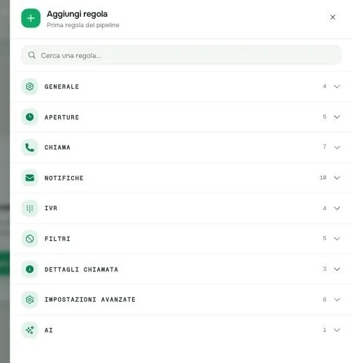 Il catalogo delle regole diviso per categorie