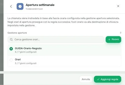 Selezione del profilo di orario nella regola