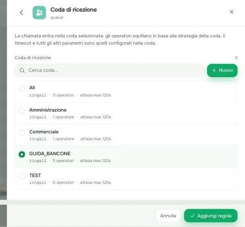Selezione della coda nella regola