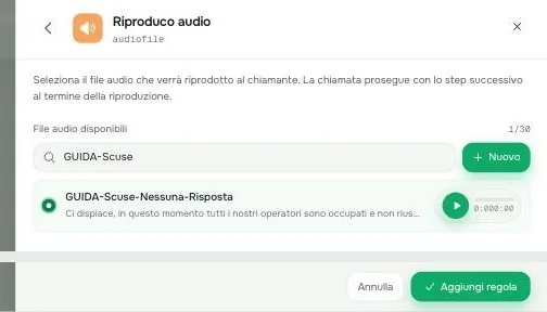 Selezione dell'audio di scuse