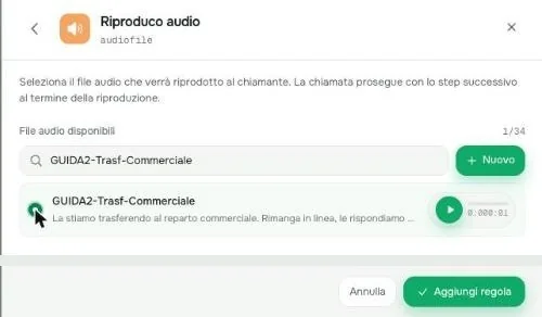 Selezione dell'audio di trasferimento