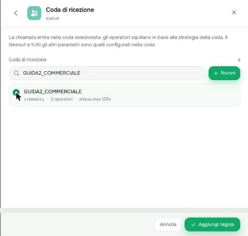 Selezione della coda commerciale