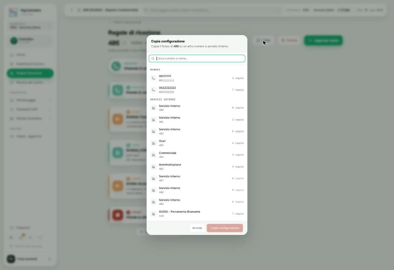 La finestra Copia configurazione