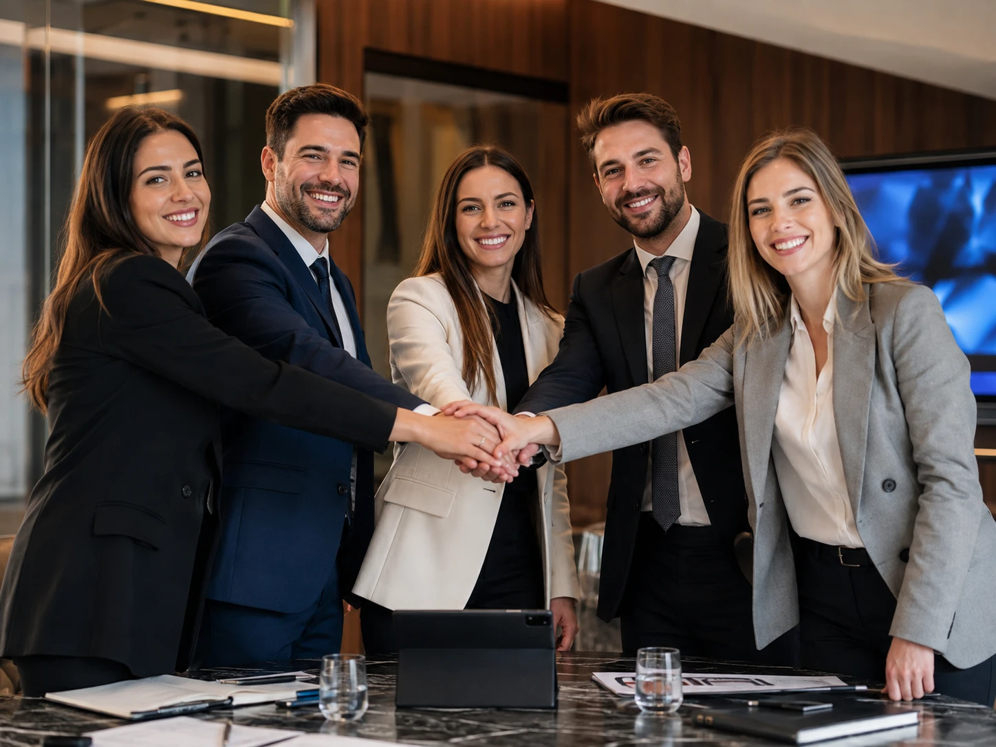 Team di partner MyCentralino stringe la mano durante un incontro di collaborazione