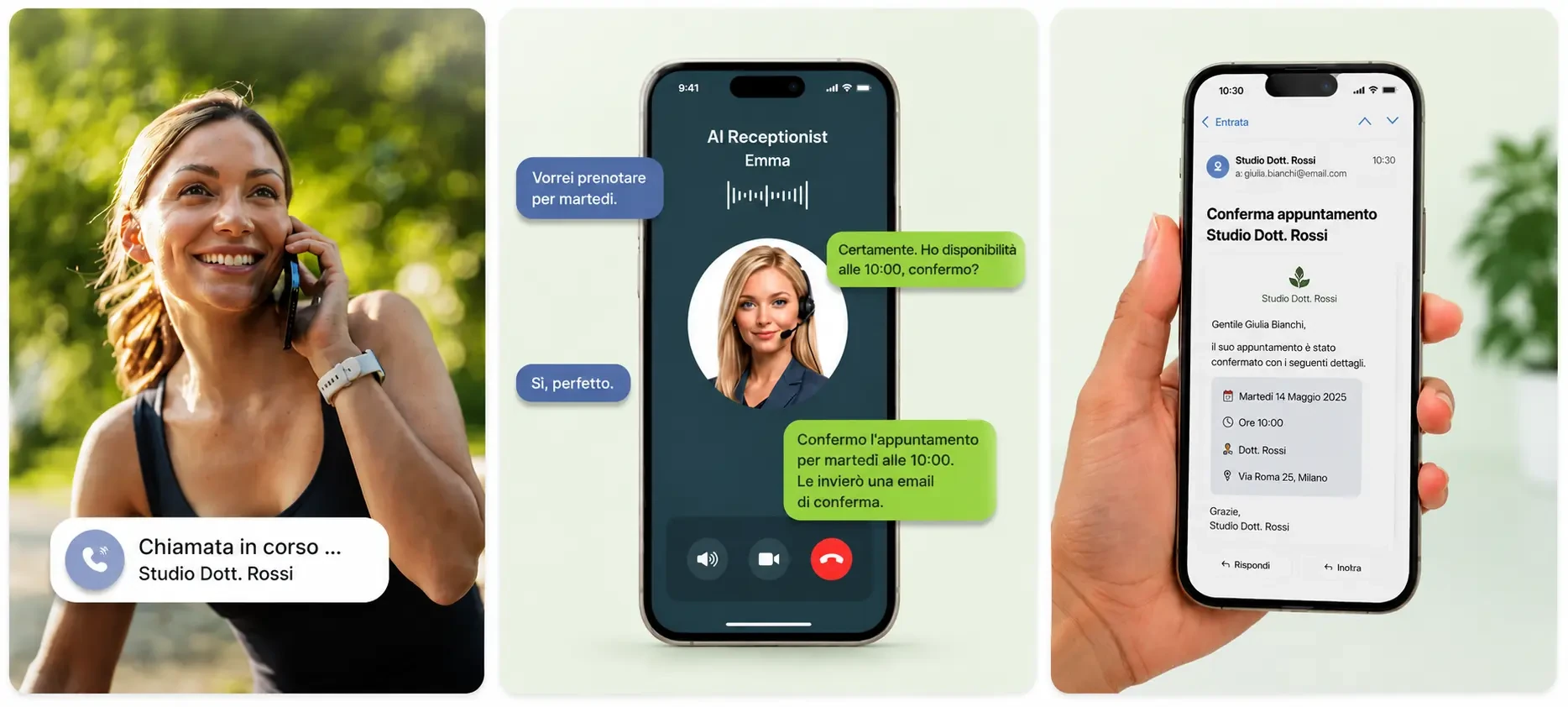 Receptionist AI che risponde a una chiamata e conferma un appuntamento