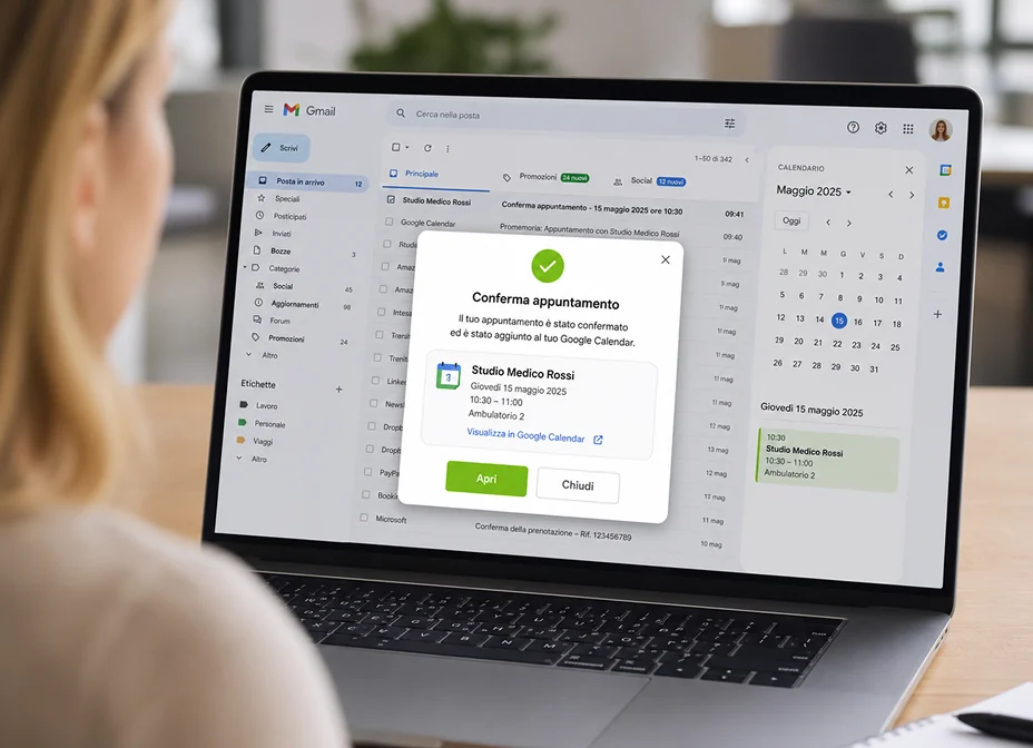 Gestione appuntamenti — conferma automatica dell'appuntamento sincronizzata con Google Calendar